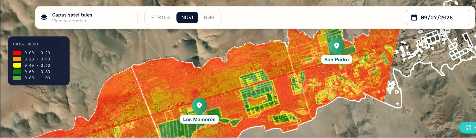 Satellite delineation of a monitoring zone and an NDVI vegetation-vigor layer